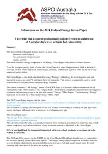 ASPO-Australia Australian Association for the Study of Peak Oil & Gas www.ASPO-Australia.org.au Convenor, Bruce Robinson[removed]mobile[removed]