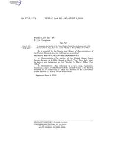 124 STAT[removed]PUBLIC LAW 111–187—JUNE 9, 2010 Public Law 111–187 111th Congress