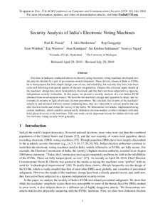 To appear in Proc. 17th ACM Conference on Computer and Communications Security (CCS ’10), Oct[removed]For more information, updates, and video of demonstration attacks, visit http://IndiaEVM.org. Security Analysis of Ind