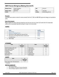 HIEPI Finance Workgroup Meeting (Summit #1) Meeting Owners Shanthi Venkatesan Micky Tripathi Sean Kelly