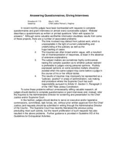 Answering Questionnaires, Giving Interviews Directive #17-75 Issued by: May 6, 1976 Chief Justice Richard J. Hughes