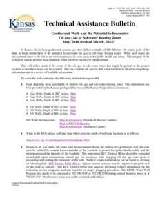 Reply to: ([removed]FAX[removed]Bureau of Water – Geology Section 1000 SW Jackson Street, Ste. 420 Topeka, Kansas[removed]Technical Assistance Bulletin