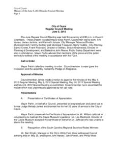 City of Cayce Minutes of the June 5, 2012 Regular Council Meeting Page 1 City of Cayce Regular Council Meeting