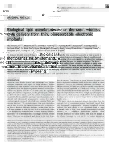 Biological lipid membranes for on-demand, wireless drug delivery from thin, bioresorbable electronic implants