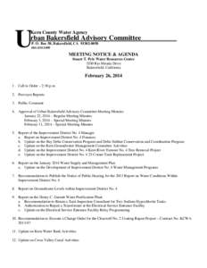 U  Kern County Water Agency rban Bakersfield Advisory Committee P. O. Box 58, Bakersfield, CA