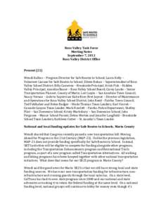 Ross Valley Task Force Meeting Notes September 7, 2012 Ross Valley District Office Present (21) Wendi Kallins – Program Director for Safe Routes to School; Laura Kelly –