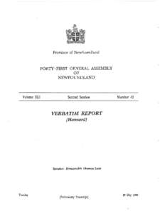 Province of Newfoundland  FORTY -FIRST GENERAL ASSEMBLY OF NEWFOUNDLAND