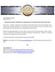 Microsoft Word - DNR NEWS RELEASE-Wood and lumber available by appointment at Harding Lake State Rec Area.docx