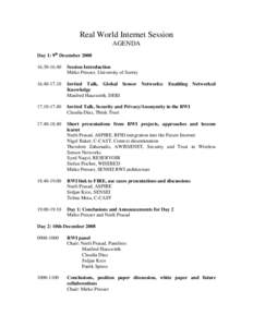 Real World Internet Session AGENDA Day 1: 9th December[removed]  Session Introduction