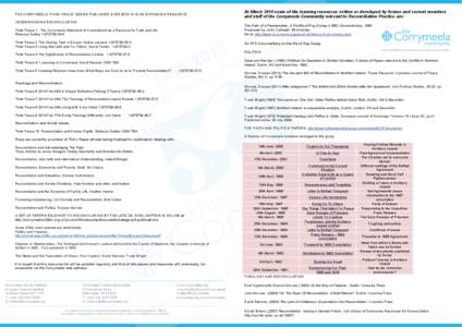 Corrymeela Community / John Morrow / Ray Davey / Religious pluralism / Ireland / Irish School of Ecumenics / Davey / Belfast / United Kingdom / Presbyterian ministers / The Troubles / Christian nonviolence