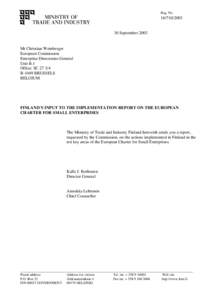 Europa- Enterprise DG- Finland's input to the implementation report on the european charter for small entreprises