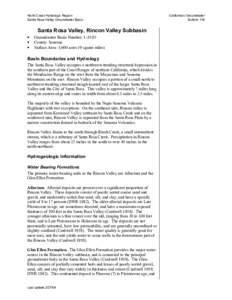 North Coast Hydrologic Region Santa Rosa Valley Groundwater Basin Santa Rosa Valley, Rincon Valley Subbasin • •