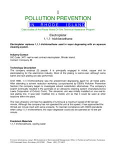 RI DEM/OTCA- Pollution Prevention Case Study, Electroplater replaces 1,1,1-trichloroethane used in vapor degreasing with an aqueous cleaning system
