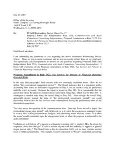 Auditor independence / Audit committee / Public Company Accounting Oversight Board / Audit / Materiality / Engagement letter / External auditor / Regulation S-X / Information technology audit process / Auditing / Accountancy / Business