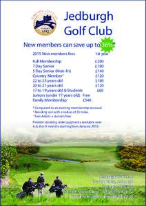 Jedburgh Golf Club New members can save up to 36%* 2015 New members fees		  1st year