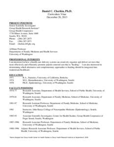 Curriculum Vitae for Daniel C. Cherkin, PhD