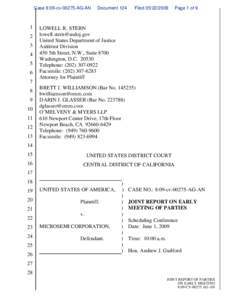 Joint Report on Early Meeting of Parties : U.S. v. Microsemi Corporation