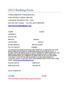 2013 Booking Form Vinegarroon wildlife Inc[removed]Stone Castle Circle
