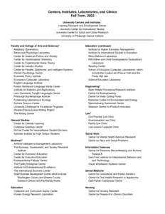 Centers, Institutes, Laboratories, and Clinics, Fall Term, 2002