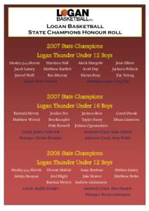 Logan Basketball State Champions Honour roll 2007 State Champions  Logan Thunder Under 12 Boys