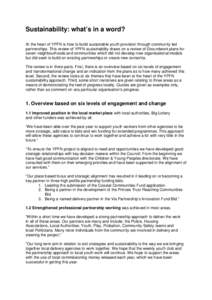 Sustainability: what’s in a word? At the heart of YPFN is how to build sustainable youth provision through community led partnerships. This review of YPFN sustainability draws on a review of Groundwork plans for seven 