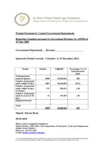 Prompt Payments by Central Government Departments Quarter 4 of 2013