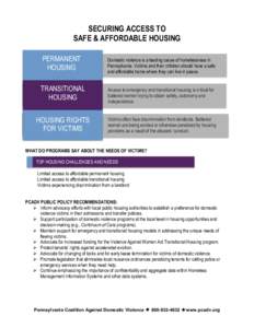 SECURING ACCESS TO SAFE & AFFORDABLE HOUSING PERMANENT HOUSING TRANSITIONAL HOUSING