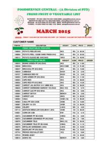 FOODSERVICE CENTRAL - (A Division of PFD) FRESH FRUIT & VEGETABLE LIST BATHURST - PHFAXEMAIL  GRIFFITH PhFaxEMAIL  MUDGEE - PH 637