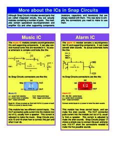 More about the ICs in Snap Circuits Although Snap Circuits includes several parts that are called integrated circuits, they are actually modules containing a number of parts. The modules contain specialized sound-generat