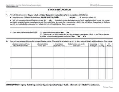 Solicitation Number_____________________  State of California—Department of General Services, Procurement Division GSPD–05–105 (EST[removed]BIDDER DECLARATION