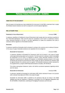 Environment / European Union directives / Rail industry / Union des Industries Ferroviaires Européennes / Material safety data sheet / Chemical substance / European Commission number / Restriction of Hazardous Substances Directive / CLP Regulation / Safety / Health / Occupational safety and health