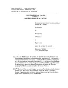 Canada Appeals Office on Bureau d’appel canadien en Occupational Health and Safety santé et sécurité au travail 165 Hôtel de Ville, Hull, Quebec, K1A 0J2 – Fax : ([removed]___________________________________