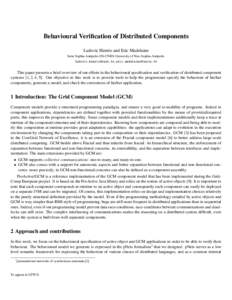 Behavioural Verification of Distributed Components Ludovic Henrio and Eric Madelaine Inria Sophia-Antipolis-I3S-CNRS-University of Nice Sophia-Antipolis ,  This paper presents