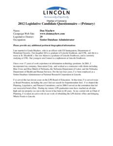 Microsoft Word[removed]Chamber Primary Questionnaire - Don Mayhew District #29