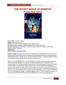 Studio Ghibli / The Secret World of Arrietty / Bridgit Mendler / The Borrowers / Hiromasa Yonebayashi / Hayao Miyazaki / Gary Rydstrom / David Henrie / Karey Kirkpatrick / Anime / Cinema of the United States / Films