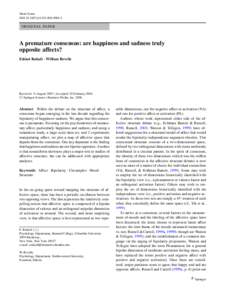 Motiv Emot DOIs11031ORIGINAL PAPER  A premature consensus: are happiness and sadness truly