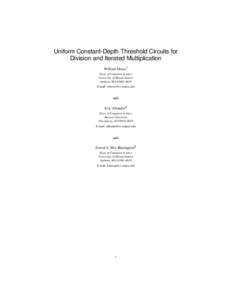 Uniform Constant-Depth Threshold Circuits for Division and Iterated Multiplication William Hesse1