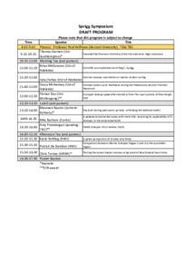 Sprigg Symposium DRAFT PROGRAM Please note that this program is subject to change Time Speaker Title