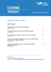 Volume 7, Issue 1, 2018 Table of Contents Spiethoff’s Economic Styles: a Pluralistic Approach? Sebastian Thieme  1