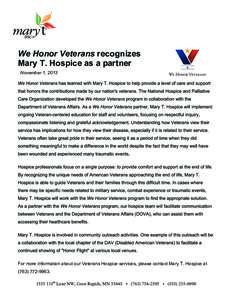 ™  We Honor Veterans recognizes Mary T. Hospice as a partner November 1, 2013