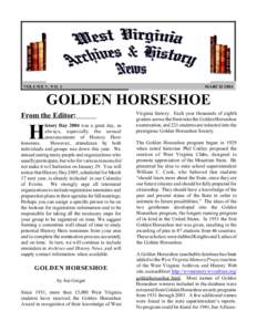VOL UM E V, N O. 1  MARC H 2004 GOLDEN HORSESHOE From the Editor: