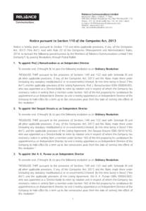 Reliance Communications Limited  Registered Office: H Block, 1st Floor Dhirubhai Ambani Knowledge City, Navi Mumbai[removed]Phone: +[removed]Fax: +[removed]E-mail id: [removed]