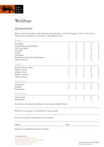 Weddings Questionnaire Please rate the points below on the following scale: Excellent: 5, Good: 4, Average: 3, Poor: 2, Very Poor: 1 Please circle your preference and return to Layer Marney Tower. Facilities Road Signs