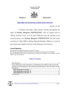 CORONIAL INQUEST INTO DEATH OF Pauline Margaret PARTINGTON