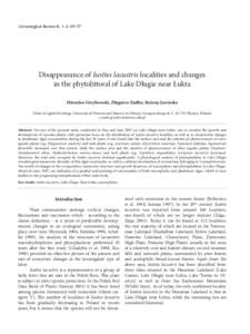 Disappearance of Isoëtes lacustris localities and changes in the phytolittoral of Lake Długie near Łukta Limnological Review 8, 1-2: 69-77