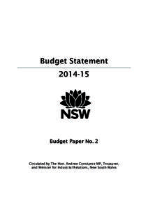 Budget Papers[removed], Budget Paper No. 2 - Budget Statement - Table of Contents