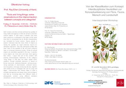 Öffentlicher Vortrag  Von der Klassifikation zum Konzept: Interdisziplinäre Heuristiken zur Konzeptualisierung von Flora, Fauna, Mensch und Landschaft