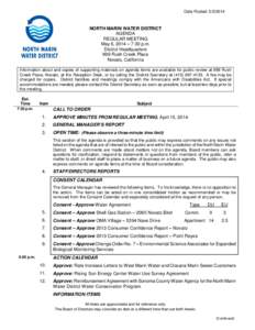 Date Posted: NORTH MARIN WATER DISTRICT AGENDA REGULAR MEETING May 6, 2014 – 7:30 p.m.