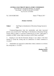 CENTRAL ELECTRICITY REGULATORY COMMISSION 3rd & 4th Floor, Chanderlok Building, 36, Janpath, New Delhi – Tel No.:Fax No.:Dated: 2nd March, 2017