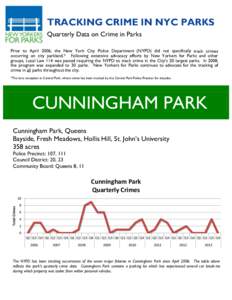 TRACKING CRIME IN NYC PARKS Quarterly Data on Crime in Parks Prior to April 2006, the New York City Police Department (NYPD) did not specifically track crimes occurring on city parkland.* Following extensive advocacy eff